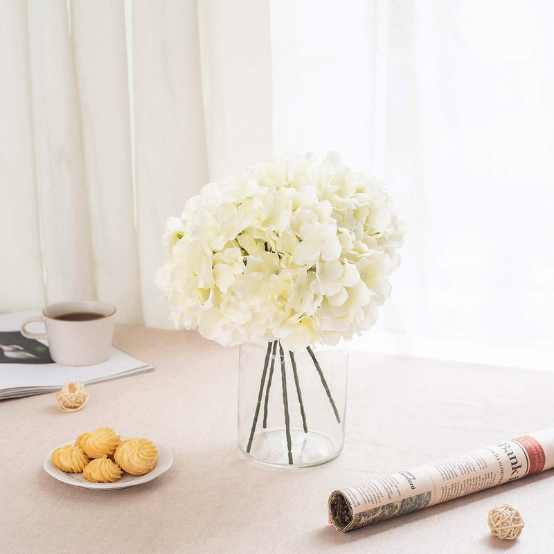 Exoment Silk Hydrangea Heads with Stems,Ivory White Artificial Flower Heads DIY Wedding Centerpiece Home Party Baby Shower Decor (10, Ivory White) - Image 4